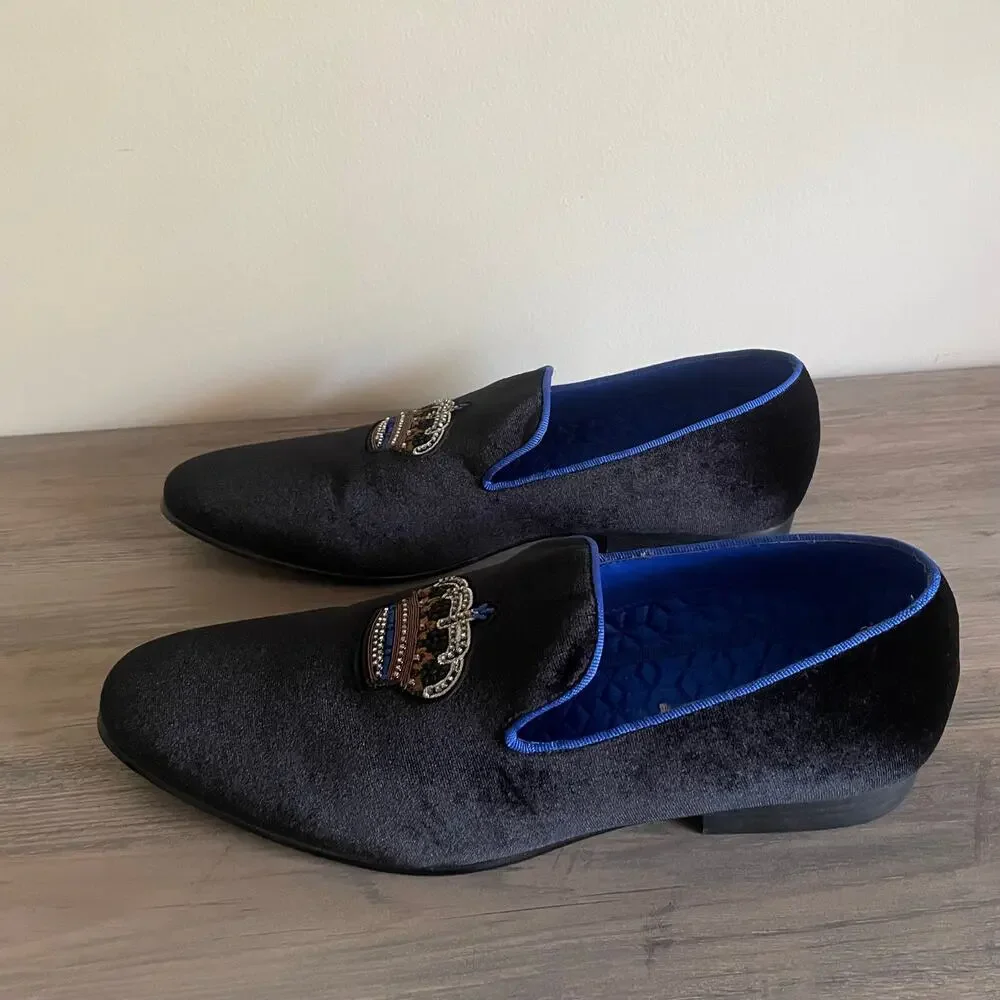 Steve Madden P-Flavio Crown Velvet Loafers Men’s 11 Black Blue Smoking Slipper